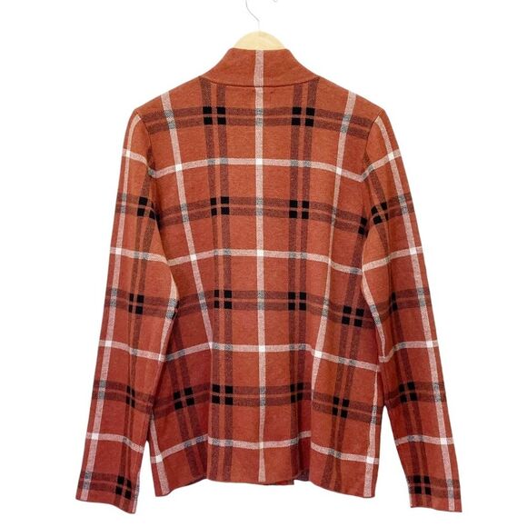 Joie Plaid Shacket Soft Knit Full Zip Sweater Jacket Rust Black White Size Large - Picture 2 of 13